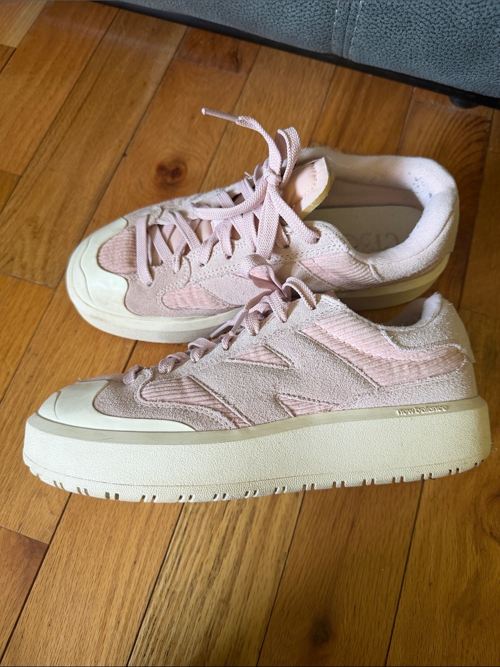 New Balance Women's Blush Pink Suede Platform Sneakers